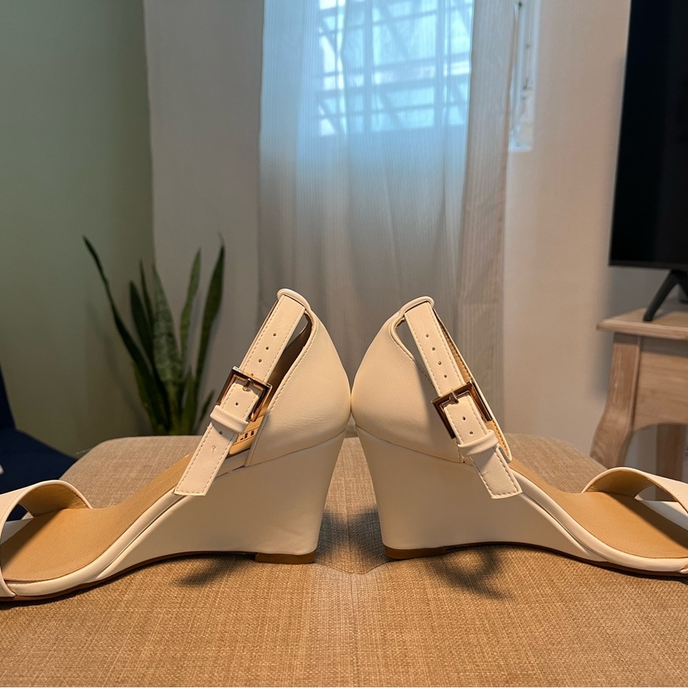 Brand New White Dressy Wedge Sandals (No Box)